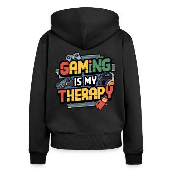 Zocken ist meine Therapie – Lustiges Gamer Design - Frauen Premium Bio Zip Hoodie - Schwarz - Hinten - Julia (174cm)