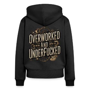 Humour steampunk surmené et sous-estimé - Sweat à capuche zippé Premium bio Femme - noir - Dos - Julia (174cm)