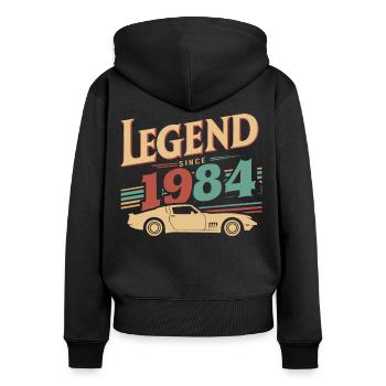 Legende seit 1984 Oldtimer Retro Style - Frauen Premium Bio Zip Hoodie - Schwarz - Hinten - Julia (174cm)