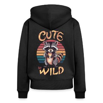 Niedlicher, aber wilder Waschbär Retro Tierhumor - Frauen Premium Bio Zip Hoodie - Schwarz - Hinten - Julia (174cm)