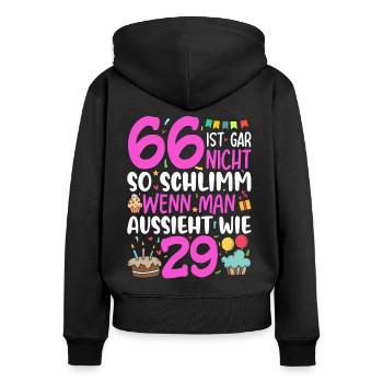 66 isn't so bad - Women's Premium Organic Zip Hoodie - black - Back - Julia (174cm)