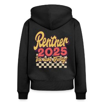 Rentner 2025 - Frauen Premium Bio Zip Hoodie - Schwarz - Hinten - Julia (174cm)