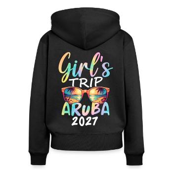 Voyage entre filles à Aruba 2027 - Sweat à capuche zippé Premium bio Femme - noir - Dos - Julia (174cm)