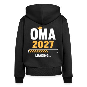 schOma 2027 Loading - Frauen Premium Bio Zip Hoodie - Schwarz - Hinten - Julia (174cm)