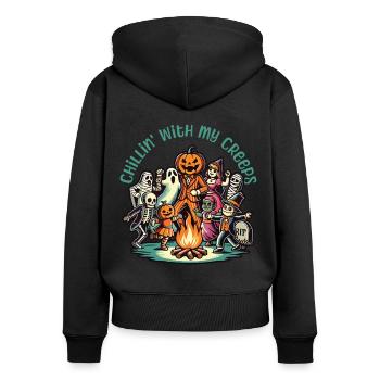 Halloween Spaß Mit Meinen Creeps - Frauen Premium Bio Zip Hoodie - Schwarz - Hinten - Julia (174cm)