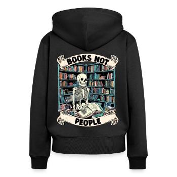 Bücherfreund Skelett Leseliebe - Books not people - Frauen Premium Bio Zip Hoodie - Schwarz - Hinten - Julia (174cm)