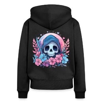 Kawaii Faucheur Pastel Goth Mignon Anime - Sweat à capuche zippé Premium bio Femme - noir - Dos - Julia (174cm)