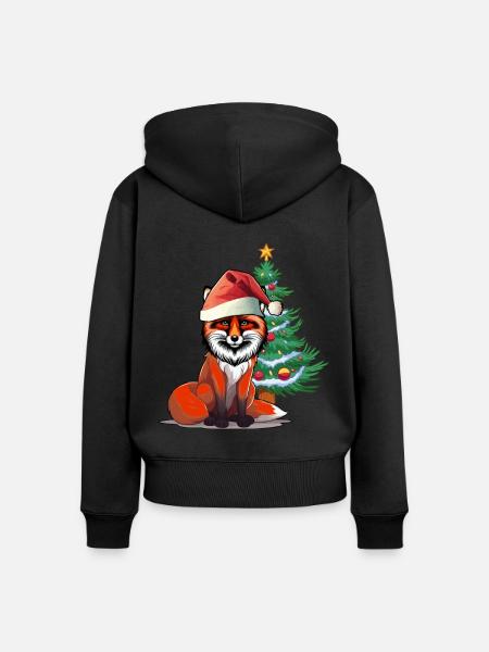 Nikolaus Fuchs Bescherung Weihnachten - Frauen Premium Bio Zip Hoodie - Schwarz