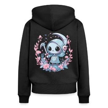 Kawaii Faucheur Pastel Goth Mignon Anime - Sweat à capuche zippé Premium bio Femme - noir - Dos - Julia (174cm)