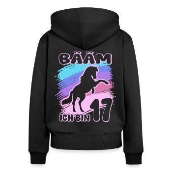 Bääm ich bin 17 | Pferde Mädchen | Reiterin - Frauen Premium Bio Zip Hoodie - Schwarz - Hinten - Julia (174cm)