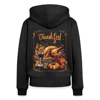 Dankbares Gobble Wobble Thanksgiving - Frauen Premium Bio Zip Hoodie - Schwarz - Hinten - Julia (174cm)