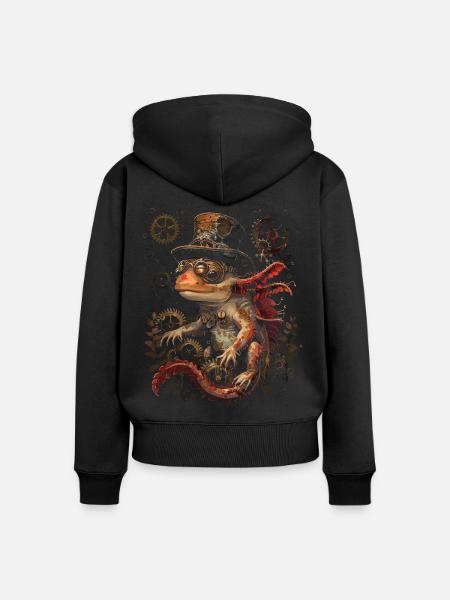 Steampunk Axolotl - Frauen Premium Bio Zip Hoodie - Schwarz
