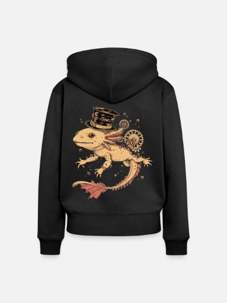 Steampunk Axolotl - Frauen Premium Bio Zip Hoodie - Schwarz