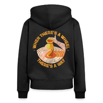 Poterie Céramique Artiste Où - Sweat à capuche zippé Premium bio Femme - noir - Dos - Julia (174cm)