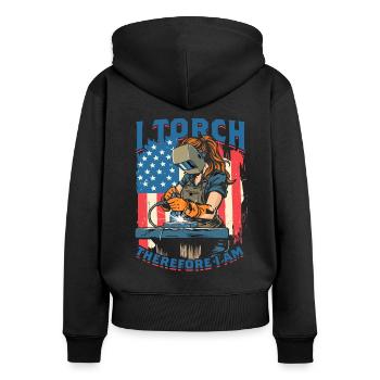 Welder Welding Professional I Touch Therefore I Am - Women's Premium Organic Zip Hoodie - black - Back - Julia (174cm)