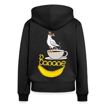 maritime, mouette, mouettes, banane, café - Sweat à capuche zippé Premium bio Femme - noir - Dos - Julia (174cm)