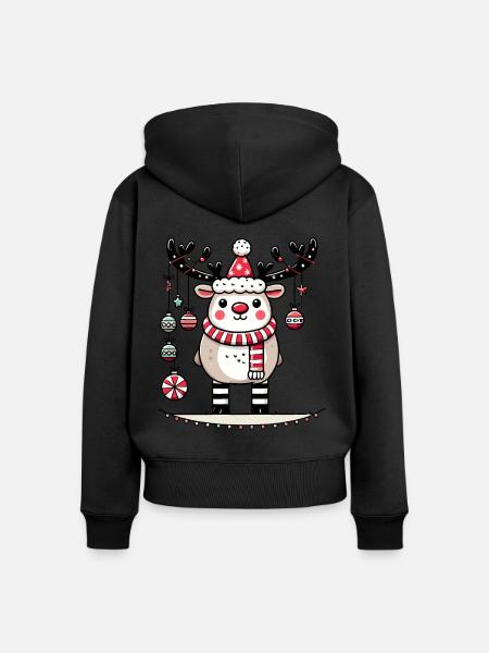 Niedliches Rentier Mit Weihnachtskugeln - Frauen Premium Bio Zip Hoodie - Schwarz
