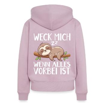 Réveille-moi quand tout est fini / Lève-tard - Sweat à capuche zippé Premium bio Femme - rose poudré - Dos - Julia (174cm)