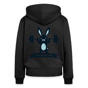 Bodybuilder Fitness Fitnesstrainer Pumpernickel - Frauen Premium Bio Zip Hoodie - Schwarz - Hinten - Julia (174cm)