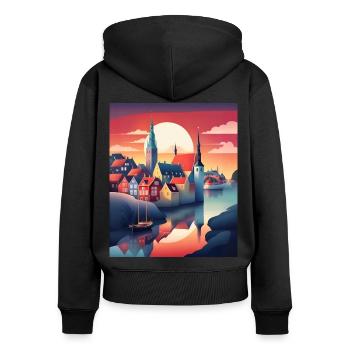 La ville du Danemark - Sweat à capuche zippé Premium bio Femme - noir - Dos - Julia (174cm)