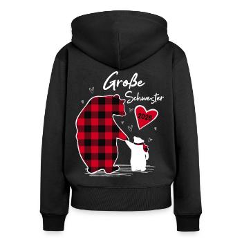 Grande Sœur Ours 2026 - Sweat à capuche zippé Premium bio Femme - noir - Dos - Julia (174cm)