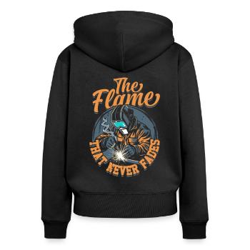 Soudeur La flamme qui ne s’éteint jamais - Sweat à capuche zippé Premium bio Femme - noir - Dos - Julia (174cm)