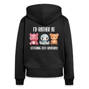 I'd Rather Be Stitching Cute Creatures Stricken - Frauen Premium Bio Zip Hoodie - Schwarz - Hinten - Julia (174cm)
