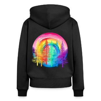 Forêt arc-en-ciel LGBT Forêt de conifères Drapeau arc-en-ciel - Sweat à capuche zippé Premium bio Femme - noir - Dos - Julia (174cm)