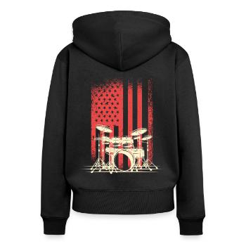 Amerikanische Flagge Mit Schlagzeug Silhouette - Frauen Premium Bio Zip Hoodie - Schwarz - Hinten - Julia (174cm)