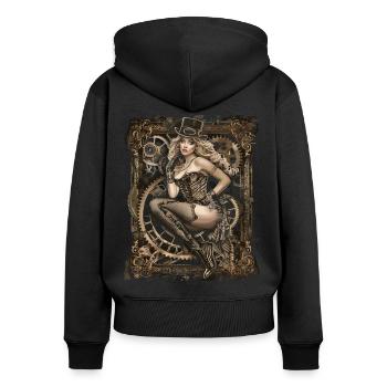 Schöne Frauen Steampunk Liebhaber - Frauen Premium Bio Zip Hoodie - Schwarz - Hinten - Julia (174cm)