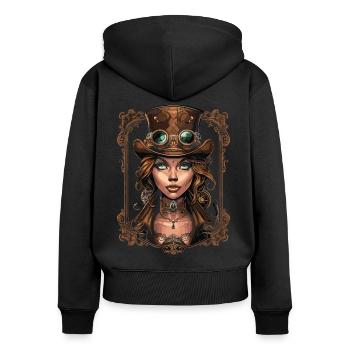 Schöne Frauen Steampunk Liebhaber - Frauen Premium Bio Zip Hoodie - Schwarz - Hinten - Julia (174cm)