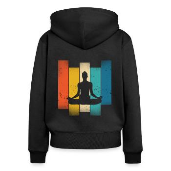 Retro Yoga Silhouette Meditation Farben - Frauen Premium Bio Zip Hoodie - Schwarz - Hinten - Julia (174cm)