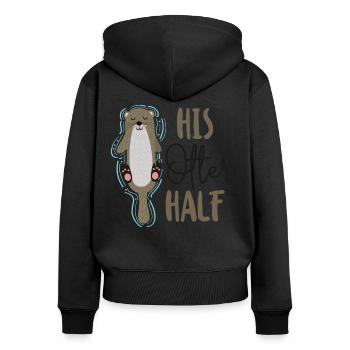 Couple Loutre Jeu de mots Saint-Valentin - Sweat à capuche zippé Premium bio Femme - noir - Dos - Julia (174cm)