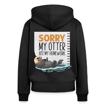 Loutre désolée Une loutre a mangé mon - Sweat à capuche zippé Premium bio Femme - noir - Dos - Julia (174cm)