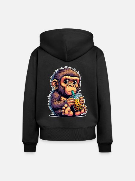 Neandertaler Bubble Tea - Frauen Premium Bio Zip Hoodie - Schwarz