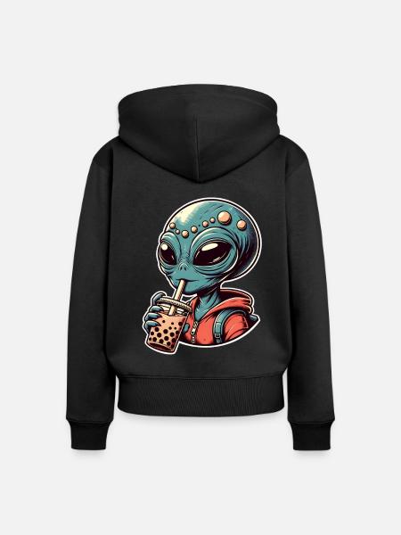 Alien Bubble Tea - Frauen Premium Bio Zip Hoodie - Schwarz