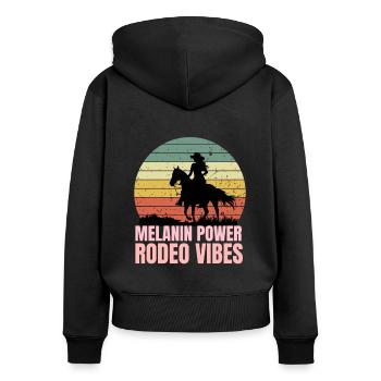 Western Rodeo Melanin Schwarze Geschichte Pferdeliebhaber - Frauen Premium Bio Zip Hoodie - Schwarz - Hinten - Julia (174cm)