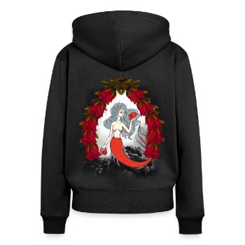 Halloween, Sirène, Conte de fées, Noël - Sweat à capuche zippé Premium bio Femme - noir - Dos - Julia (174cm)