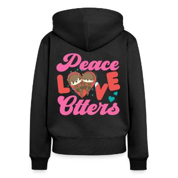 Otter Girl Peace Love Otters - Frauen Premium Bio Zip Hoodie - Schwarz - Hinten - Julia (174cm)