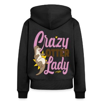 Otter Crazy Otter Lady - Frauen Premium Bio Zip Hoodie - Schwarz - Hinten - Julia (174cm)