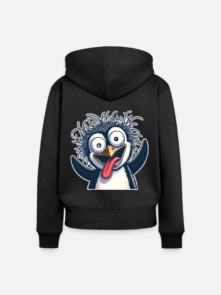 Pinguin Crazy - Frauen Premium Bio Zip Hoodie - Schwarz