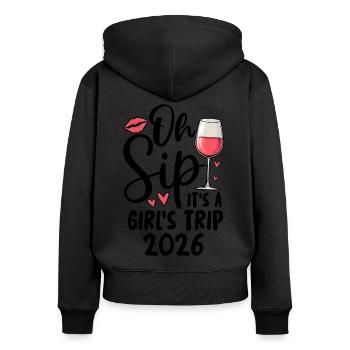 Oh Sip C’est un voyage entre filles 2026 - Sweat à capuche zippé Premium bio Femme - noir - Dos - Julia (174cm)