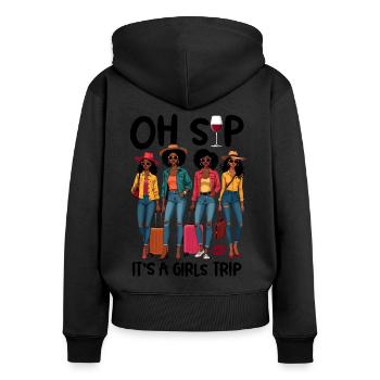 Oh Sip C’est un voyage entre filles - Sweat à capuche zippé Premium bio Femme - noir - Dos - Julia (174cm)