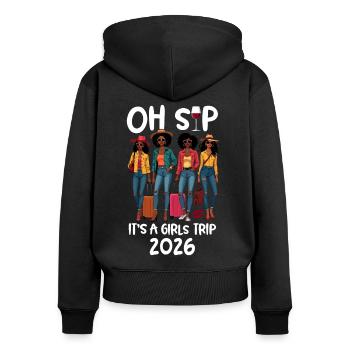 Oh Sip C’est un voyage entre filles 2026 - Sweat à capuche zippé Premium bio Femme - noir - Dos - Julia (174cm)