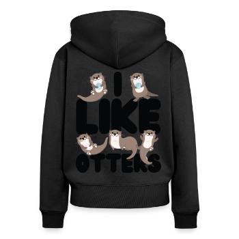 Otter I Like Otters - Frauen Premium Bio Zip Hoodie - Schwarz - Hinten - Julia (174cm)
