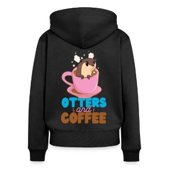 Otter Coffee Otters And Coffee - Women's Premium Organic Zip Hoodie - black - Back - Julia (174cm)