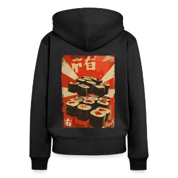 Propaganda Sushi - Frauen Premium Bio Zip Hoodie - Schwarz - Hinten - Julia (174cm)