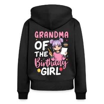 Grand-mère de la fille d’anniversaire - Sweat à capuche zippé Premium bio Femme - noir - Dos - Julia (174cm)
