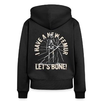 Beinbruch Gebrochener Oberschenkel - Frauen Premium Bio Zip Hoodie - Schwarz - Hinten - Julia (174cm)
