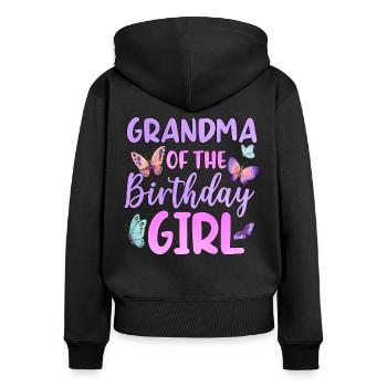 Grand-mère de la fille d’anniversaire - Sweat à capuche zippé Premium bio Femme - noir - Dos - Julia (174cm)